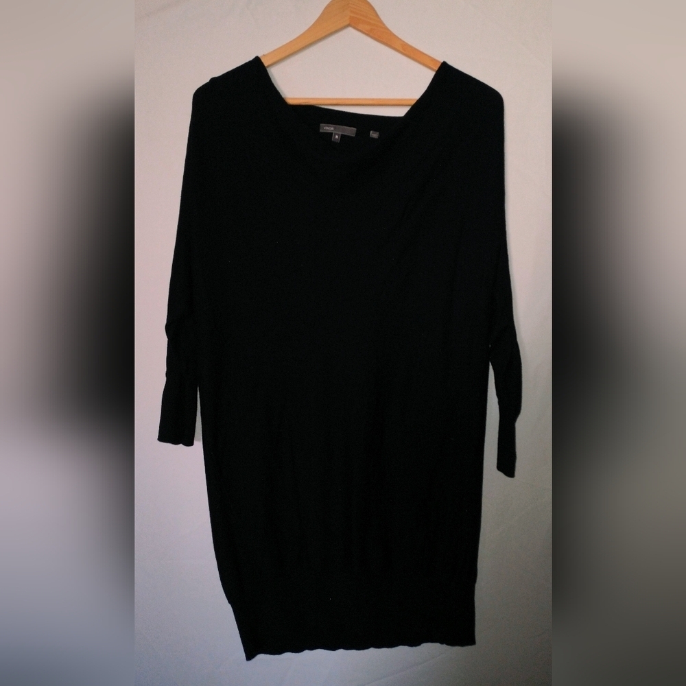 Vince. 3/4 Sleeve Black Tunic Witchy Classic Black Knit Top Blouse Dress Medium